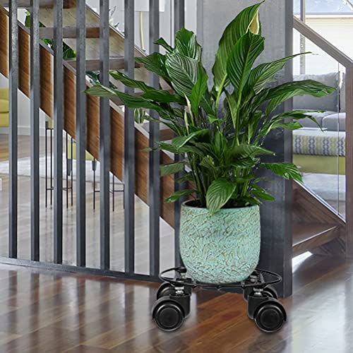 Image of Metal Black Strong Round Plant Stand with Wheels for Flower PotsOutdoor / Indoor Plants Gamla Stand | For Living room , Balcony and Home Garden | Durable and Sturdy | Rust Free Metal (Black Set of 4)