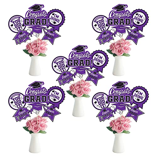 Image of 30PCS Graduation Party Decorations Congrats Grad Table Centerpiece,Table Decorations,Congratulate Graduation Centerpiece Sticks Table Toppers for Graduation Party Supplies(Purple)