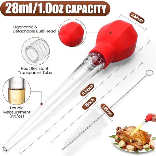 SCHVUBENR Large Turkey Baster with Cleaning Brush - Premium Baster Tool for Cooking - Easy to Use & Clean - Powerful Bulb Baster Syringe - Dishwasher Safe - Thanksgiving, Christmas Essentials - Red - Thumbnail 6