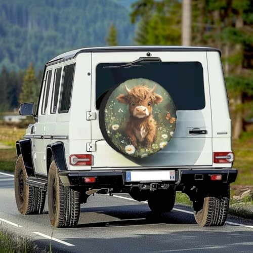 Image of Pensura Cute Highland Cow Butterfly Spare Tire Cover, Camper Spare Tire Cover,Waterproof Polyester Wheel Protectors Wheel Covers 14-19 inch Camper Wheel Protectors