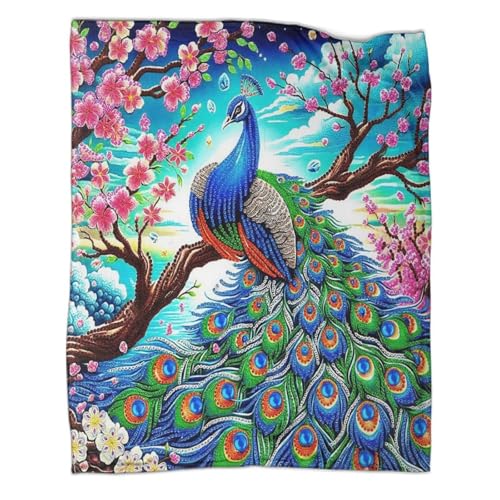 Couverture plaid paon 3D grand format 200x230cm en microfibre douce pour lit