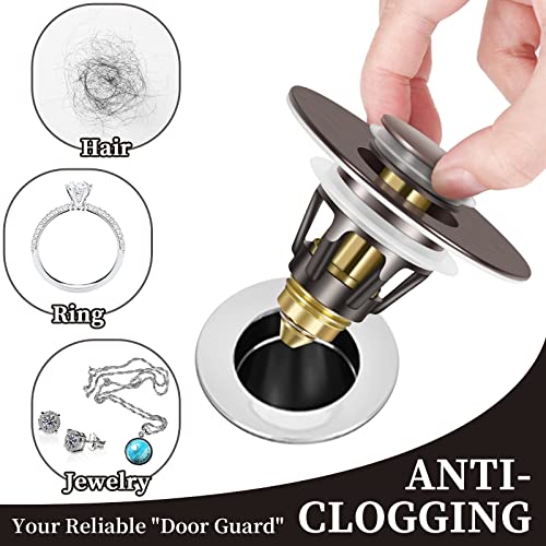 2.0 Upgraded Universal Bathroom Sink Stopper Pop Up, Sink Drain Plug For 1.06-1.80'' Drain Holes, Bathroom Stainless Steel Sink Drain Filter With Basket (Antique Copper) #TOP3