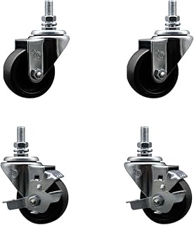 890883720 883720 True 3 Inch Threaded Stem Caster Set - Light Duty Replacement - Polyolefin Wheel - Includes 2 Swivel Casters & 2 Swivel Casters with Brakes - Service Caster Brand