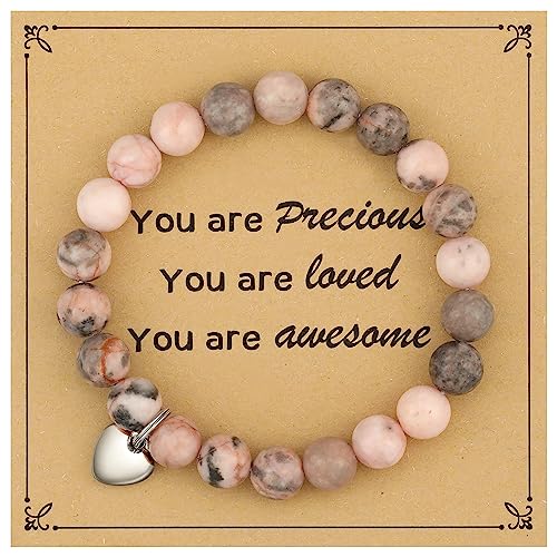 MIXJOY Inspirational Gifts for Women, Heart Charm Pink Elastic Beads Bracelet, Positive Affirmations Get Well Soon Gifts