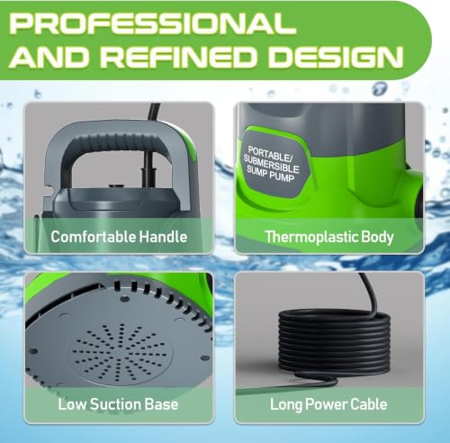 Image of 1.1HP Sump Pump, Submersible Water Draining Pump, 4700GPH