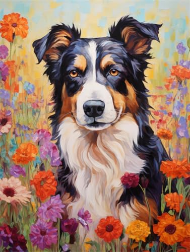 Tapisserie perlée 60x80cm Border Collie, un kit de broderie d'artisanat d'art 3D