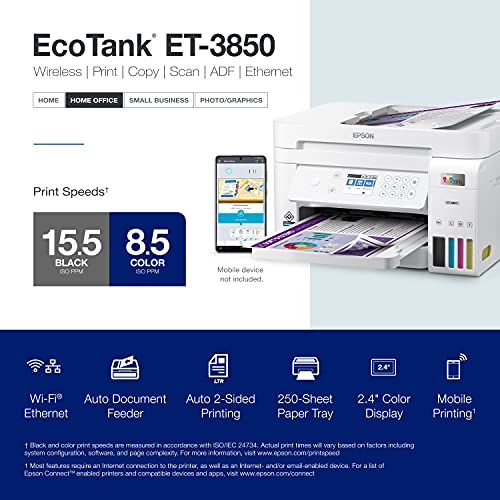 Epson C11CJ61201 Ecotank Et-3850 Wireless Color All-In-One Cartridge-Free Supertank Printer thumb #3