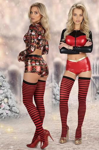 Image of ToBeInStyle Women's Opaque Hosiery Thin Striped Thigh High Long Stocking