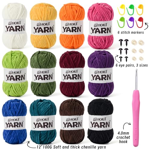 Image of 12 Pack Velvet Yarn for Knitting, Chunky Chenille Yarn for Crocheting, Baby Yarn for Crocheting Soft Blanket, Super Bulky 42.3oz(1049yds), Multicolor Amigurumi Yarns Set A
