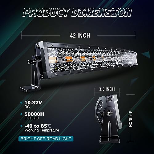 Image of 42Inch 240W Curved LED Light Bar White /Amber Flasing Six Strobe Modes