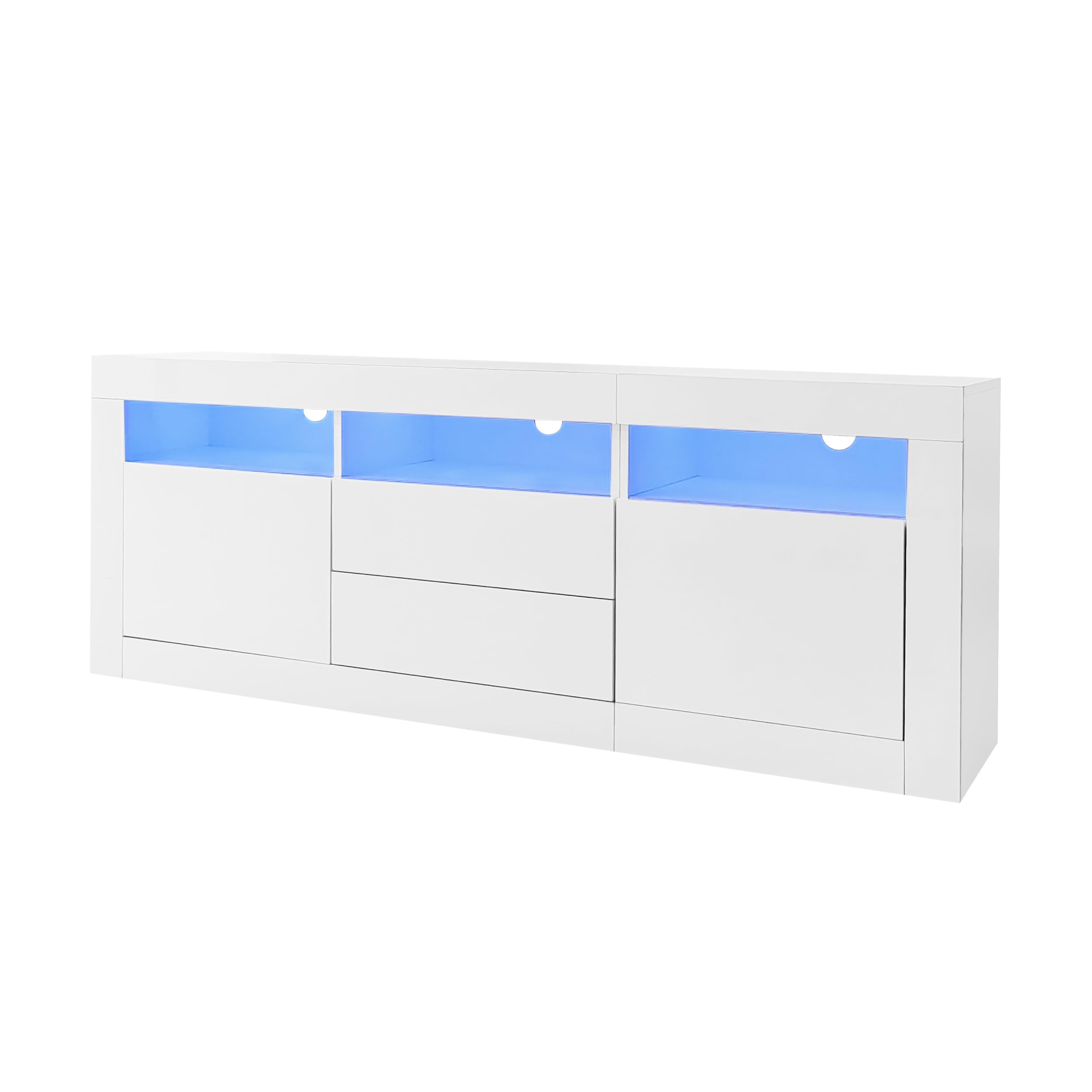 Murul Armario de tv de alto brillo con iluminación LED, 3 compartimentos, soporte para TV 70 pulgadas, 2 puertas y cajones, control Smart App, 160 × 35 × 60 cm