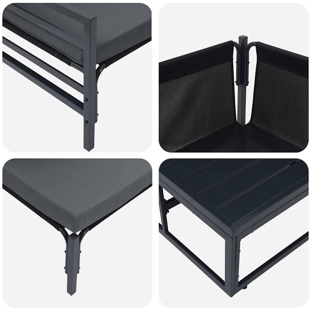 Zestaw Sof na Ogród z poduszką 9 pcs Czarny Stal, komplet wypoczynkowy ogrodowy 9-częściowy, meble na taras czarny stal, zestaw mebli ogrodowych 9 elementów z fotelami i stołem