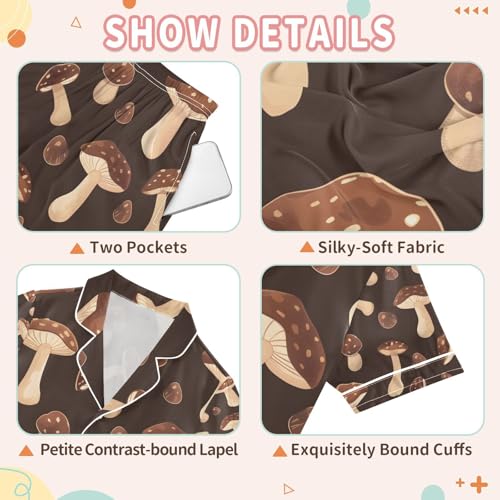 senya Chocolate Mushrooms Satin Summer Pajama Sets Silk Short Sleeve Button Down Sleepwear3