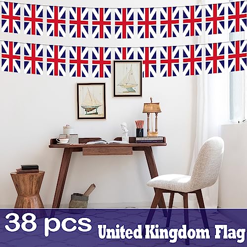 Image of UK United Kingdom String Flag Pennant Banner - 38 Flags, 42 Feet Small Mini British Flags Bunting Banner for Country Decoration, School, Party, Sports Events