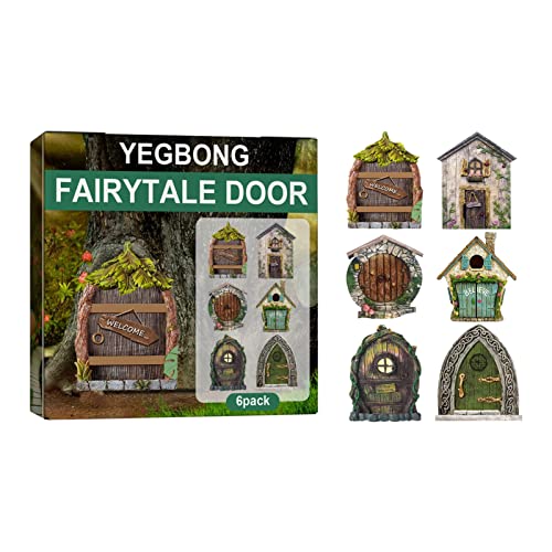 Walbest Wooden Miniature Garden Gnome Doors 6Pcs Fairy Doors For Trees Outdoor & Tree Trunk, Mini Fairy Doors Miniature Door Fairy House Door, Fairy Garden Door For Wall Decor #TOP13