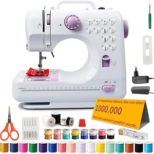 BRICH Nähmaschine für Anfänger – Tragbare Elektrische Mini-Nähmaschine für Kinder mit 12 Stichmustern, Fußpedal & Komplettem Zubehör-Set (Strom/Batterie) – Ideal für Kleidung, Kissenbezüge & Heimgebra