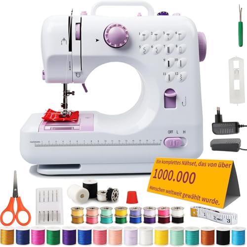 BRICH Nähmaschine für Anfänger – Tragbare Elektrische Mini-Nähmaschine für Kinder mit 12 Stichmustern, Fußpedal & Komplettem Zubehör-Set (Strom/Batterie) – Ideal für Kleidung, Kissenbezüge & Heimgebra