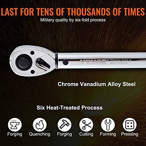 VEVOR 1/2-inch Drive Click Torque Wrench 25-250ft.lb/34-340n.m, Dual-Direction Adjustable Torque Wrench Set, Mechanical Dual Range Scales Torque Wrench Kit with Adapters Extension Rod by VEVOR - Image 3