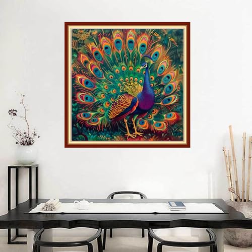 Image of Joyhoor Stamped Cross Stitch Kits for Beginners Needlepoint Kits for Adults Embroidery Kits 11CT Counted Cross Stitch Kits Printed Embroidery Pattern-Colorful Peacock 18x18 inchs