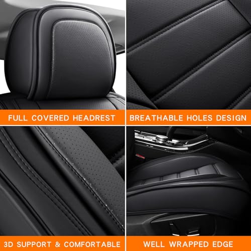 Image of MINGBRON Black Car Seat Cover with Lumbar Support, Car Seat Protector Waterproof, Nappa Leather Car Seat Cushion, Car Seat Covers Front Seats and Back Fit for Most Cars