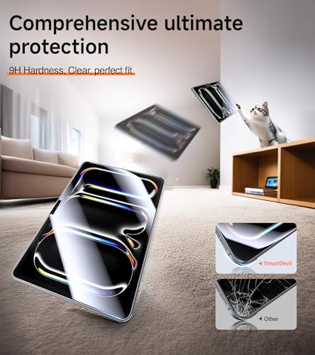 Image of SMARTDEVIL Screen Protector for iPad Pro 11 inch (2025 /2024, M5 /M4) with Easy Installation Frame, 9H Clear Tempered Glass Film, Anti-Shatter, 2 Pack