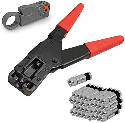 Herramienta de prensado de cable coaxial Herramienta de compresión para conector coaxial Cable Alicate Terminador 50 unids Conectores de compresión