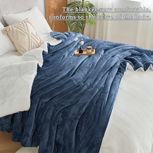 CHOSHOME Sherpa Fleece Blanket- Thick Warm Blanket for Winter, Soft Fuzzy Plush Blanket for Bed, Couch, Travel (Navy Blue, Oversized King 96" x 120")