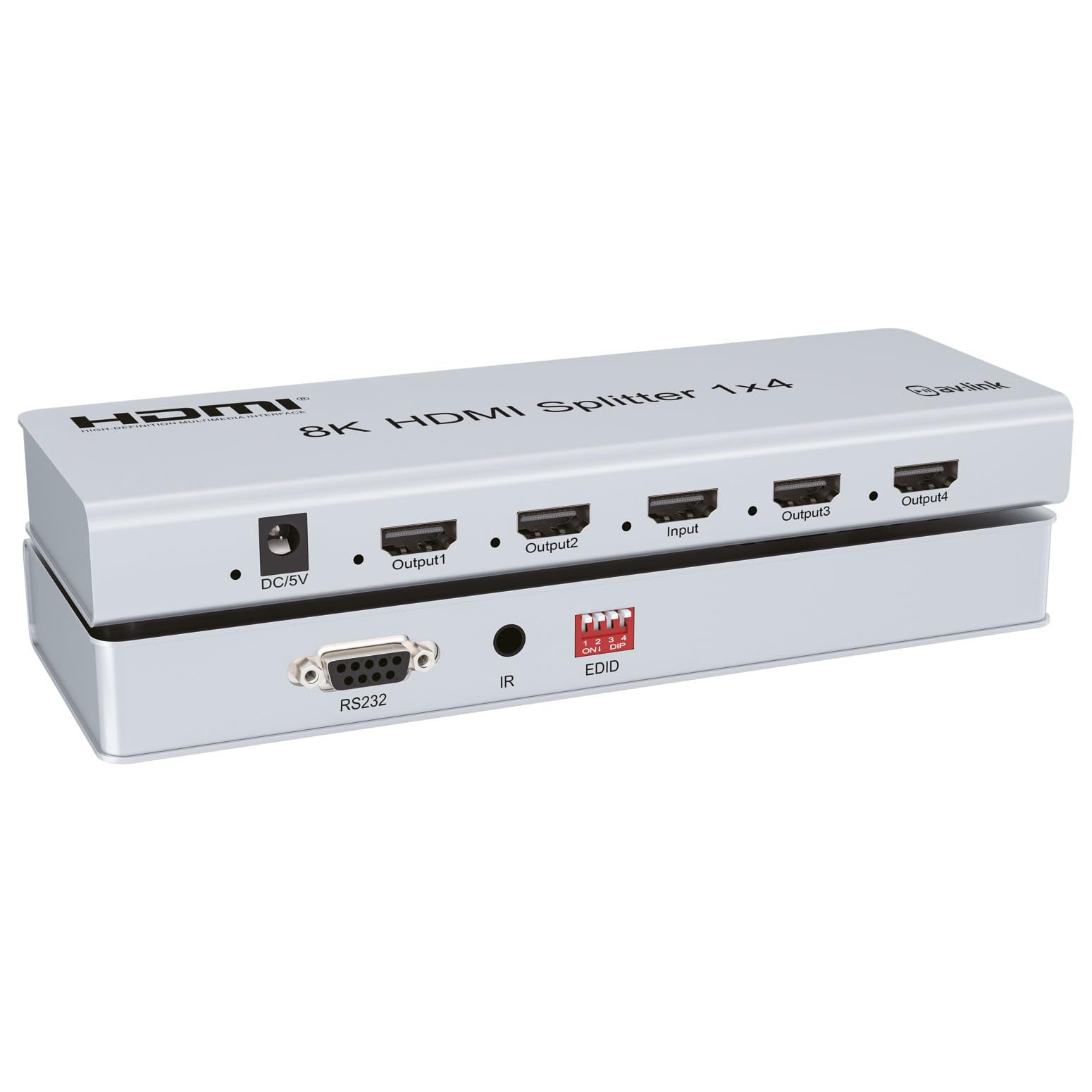 AV:Link Répartiteur HDMI 8K Ultra HD avec contrôle EDID | 1 entrée 4 Sorties | Connectez Facilement Une Seule Source HDMI à Plusieurs écrans pour Les Jeux, Le Divertissement ou Une Utilisation