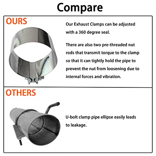 Image of 2PCS Exhaust Clamps 5 Inch Butt Joint Exhaust Pipe Muffler Clamp Band Stainless Steel Car Pipes System Connection for Cars