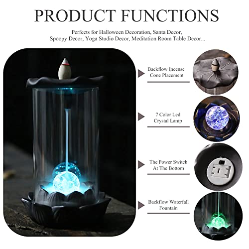 Led Backflow Incense Burner, Light Up Smoke Fountain Box Incense Holder With 60 Cones, Ceramic Gothic Waterfall Incent Fragrance For Halloween Christmas Birthday Gifts #TOP1