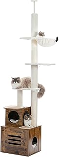 MUTTORS Cat Tree Floor to Ceiling Cat Tower for Indoor Cats, Cat Condo for Indoor Cats Adjustable Height 90.6-110.2