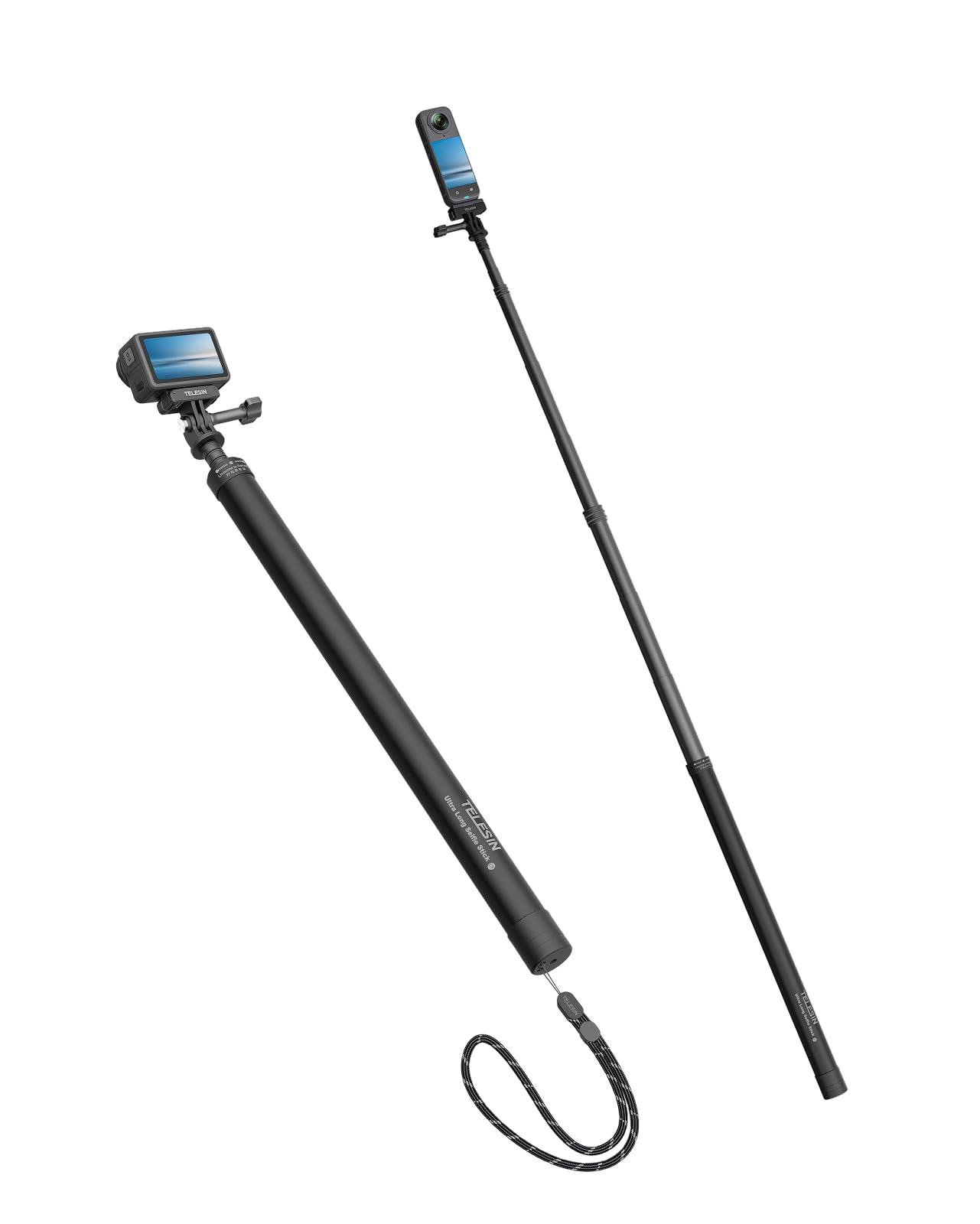 Selfie Stick Long Pole (118"/3M) Carbon Fiber Waterproof Dive Extension Monopod for GoPro Max Go Pro Hero 12 11 10 9 8 7 6 DJI Action 3 4 Insta360 X3 GO 3 Bike Motorcycle Cycling Accessories