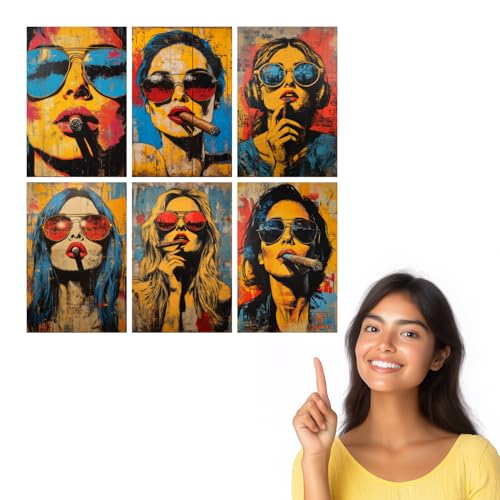 Image of SiddArtify Modern Pop Art Wall Art Prints Set - Woman Smoking Cigar Poster Decor for Living Room Bedroom Office - 12x18 inch Board Pack of 6