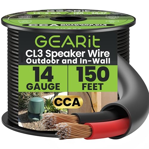 GEARit Outdoor Speaker Wire 14 Gauge 150FT,in Wall Speaker Wire CL3 Rated