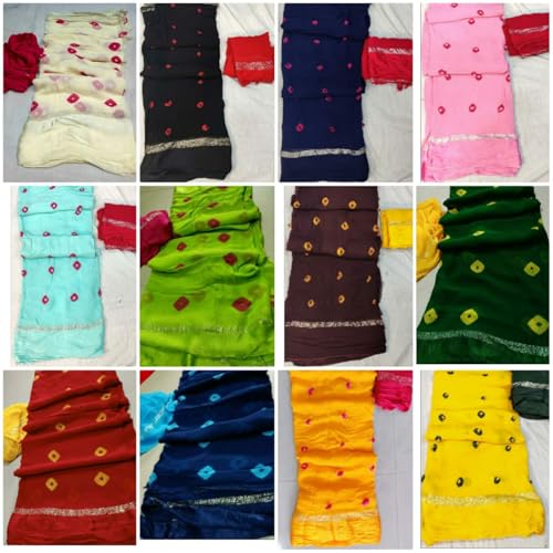 Image of Womens Jaipuri Bandhej Laddu Print Georgette Saree for Women, Pure Satan PTA Fabric