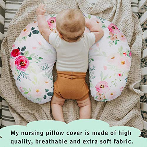 Image of TANOFAR Floral Nursing Pillow Cover, Breastfeeding Pillow Slipcover for Baby Boys & Girls, Nursing Pillow Case for Newborn, Soft Fabric Fits Snug On Infant, Washable & Breathable, Watercolor Flower