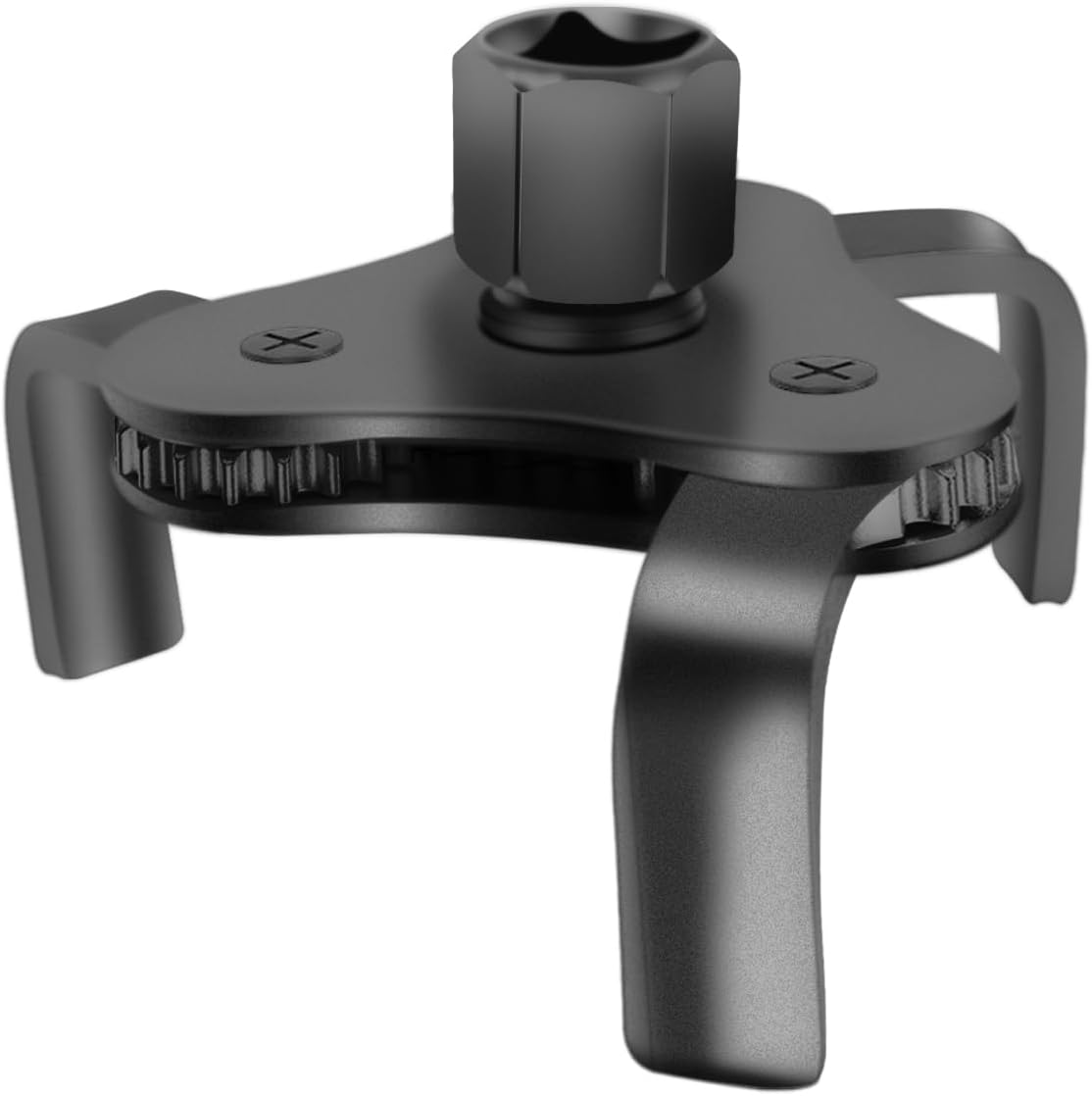 Universal Adjustable Oil Filter Wrench, Carbon Steel, Black, 1/2 & 3/8 Inch Square Drive Socket, 3-Jaw & 2-Way Design