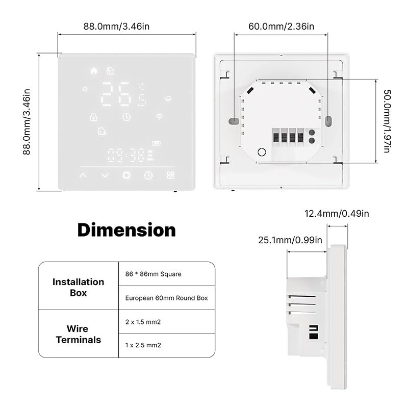 Inteligentny termostat WiFi, inteligentny chronotermostat do ogrzewania podłogi wodnej, kompatybilny z Apple Home, Google Assistant, Alexa, Samsung SmartThings, Tuya, Smart Life, biały