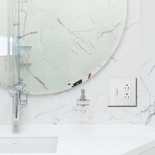 Miniatura 5 de Luca - Placa de pared de metal para interruptor de luz dúplex o palanca, paquete de 2 unidades, color blanco, 2 bandas, cubierta de salida para