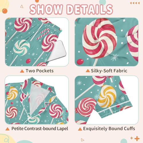 Colorful Lollipops Candy Pajamas Set Summer Button Down Sleepwear Pjs Sets Comfy Loungewear3