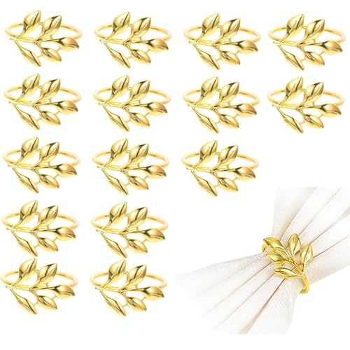 Ruayia 15 Stück Goldene Blatt-förmige Serviettenringe aus Metall, Serviettenhalter, Elegante...