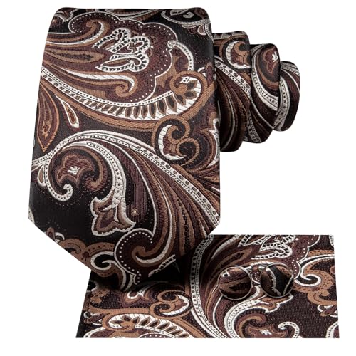 Image of Hi-Tie Men Ties Sets Silk Stripe Paisley Necktie Pocket Square Cufflinks for Business Wedding