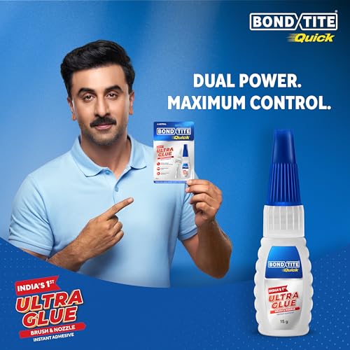 Image of Bondtite Quick Ultra Glue Brush & Nozzle | 15g | Instant Adhesive | 10X Unbreakable Bond | Twin Dispensing | Special Brush Applicator to Ensure Full Coverage | Multi Material Strong Bonding | DIY
