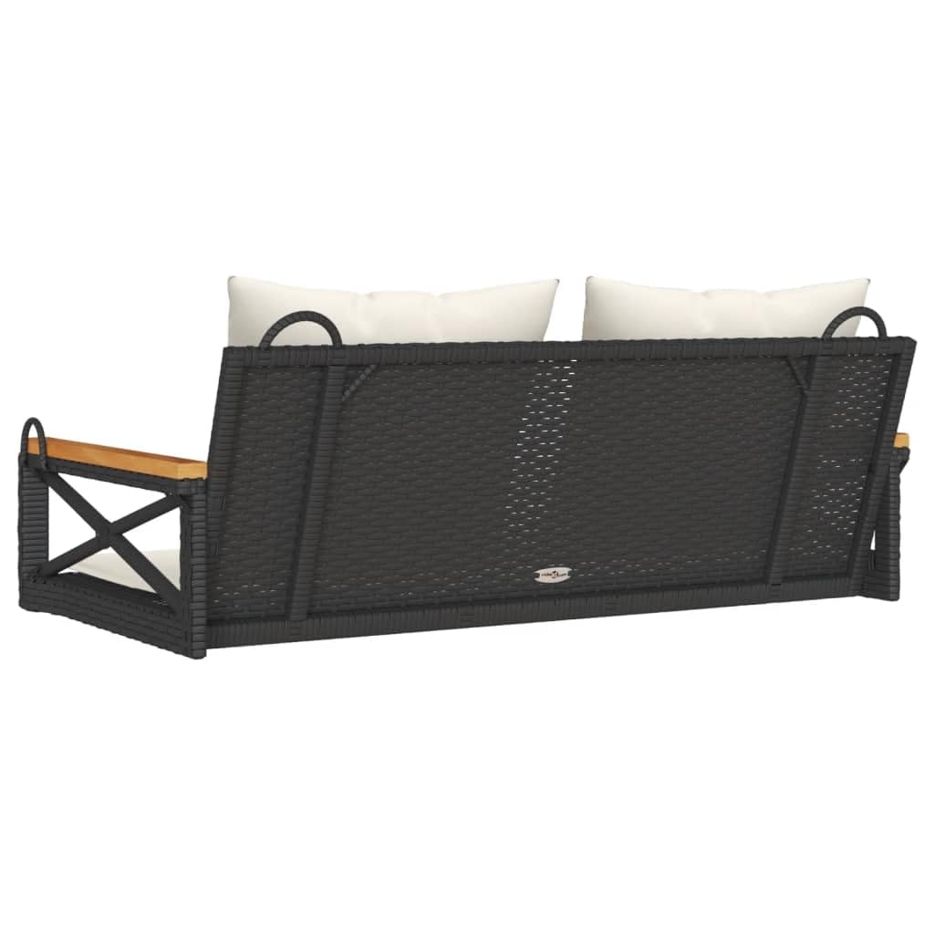 vidaXL Hängebank mit Kissen, Hängeschaukel mit Befestigungsringen, Schaukelbank für Außenbereich, Gartenschaukel, Modern, Schwarz Poly Rattan