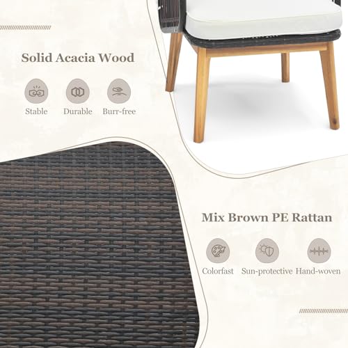 GIANTEX 3 TLG. Gartenmöbel Set, Balkon Terrassenmöbel Polyrattan, Balkontisch Bistrotisch mit Glasplatte, Balkon Möbel Loungemöbel 2 Korbstühlen inkl. Kissen, Balkonset Garten Sitzgruppe Sitzgarnitur – Bild 6