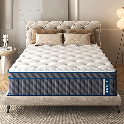 Queen Mattress, Lechepus 14 Inch Hybrid Mattress, Medium Plush Gel Memory Foam and Pocket Springs Mattress in Box,Fiberglass Free,Queen Size Mattress for Back Pain Relief, 60" X 80" X 14"
