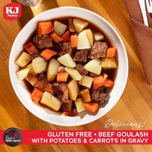 Image of KJ Poultry Kosher for Passover Gluten Free Meals, Matzo Ball Chicken Soup + Beef Goulash + Roast Chicken + Stuffed Cabbage (10 Pack Variety) Prepared Entree Fully Cooked, Shelf Stable Microwave Dinner