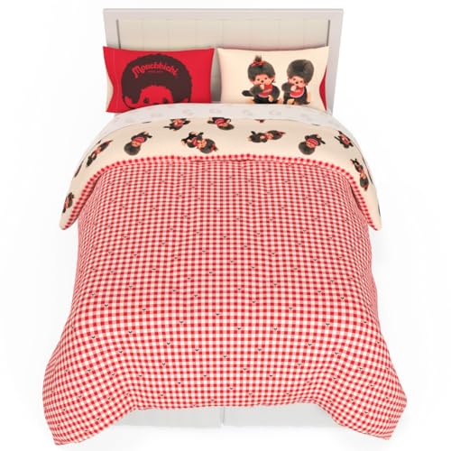 Image of Monchhichi Bedding 7 Piece Full Bed Set, Soft Cozy Nostalgia Reversible Comforter and Sheet Set with Sham, (Officially Licensed Product) by Franco
