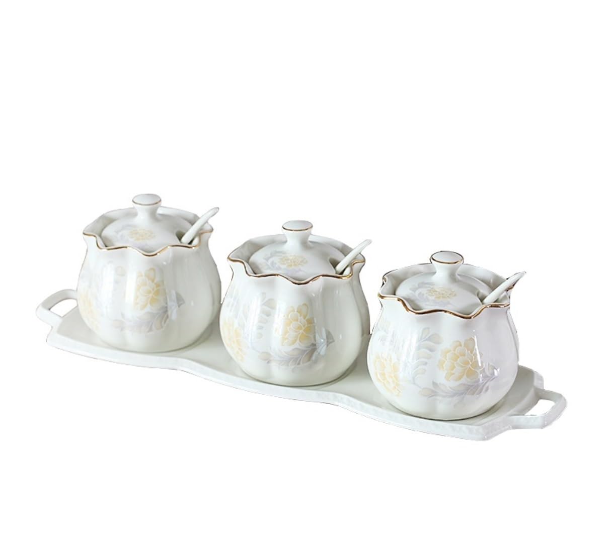 Pots à Épices Assaisonnement Box Set Coffret D'assaisonnement En Céramique, 3 Pièces, Pot D'assaisonnement Pour La Maison, Ensemble Combiné De Bouteilles D'assaisonnement Avec Plateau, Glutamate Monos