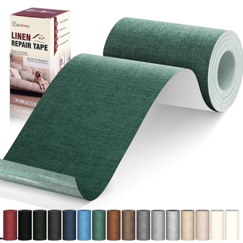 Parches de Reparación de Lino, Cahomo 10x200 cm Tela Adhesiva para Tapizar, Parches para Sofa Tela, Asientos de coche, Sillas de oficina, Cabeceros, Cortina   Verde